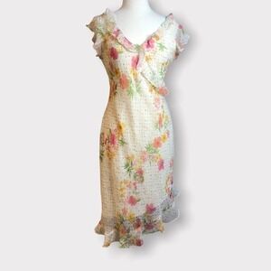 Vintage Y2K Breakin' Loose Floral Dot Ruffle Assymetrical Dress Size 11/12